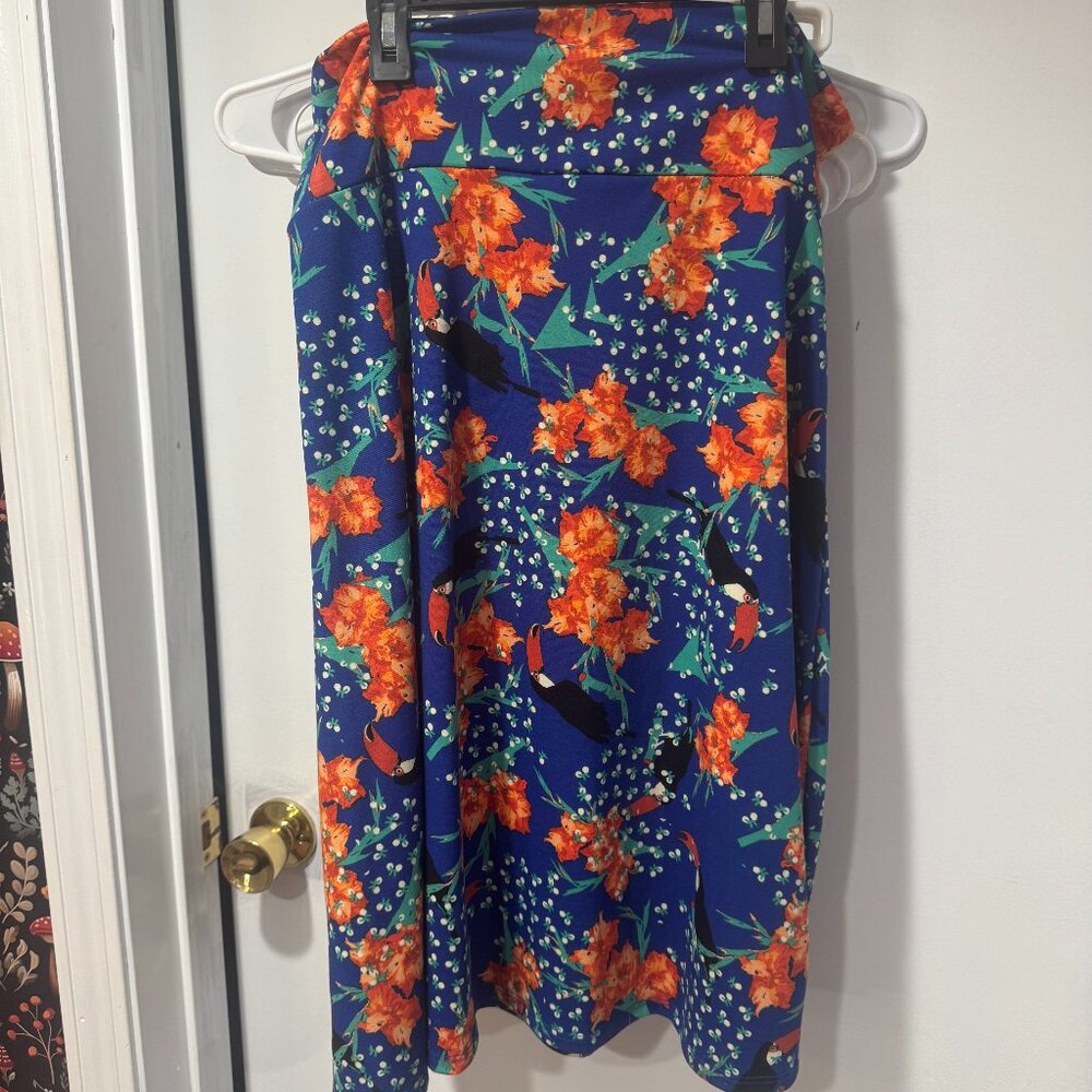 LuLaRoe Azure Skirt – Blue & Green Toucan Print A‑Line Skirt (2XL)